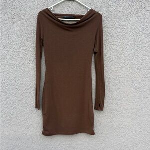 Chic Long Sleeve Brown Dress